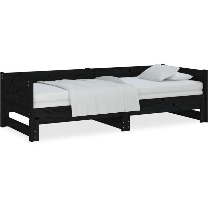 Vidaxl - Lit coulissant Noir Bois de pin solide 2x(80x200) cm