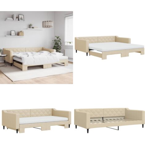 vidaXL Lit de jour avec gigogne et matelas crème 100x200 cm tissu