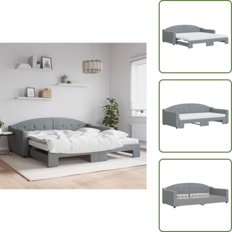 vidaXL Lit de jour avec gigogne et matelas gris clair 100x200 cm tissu
