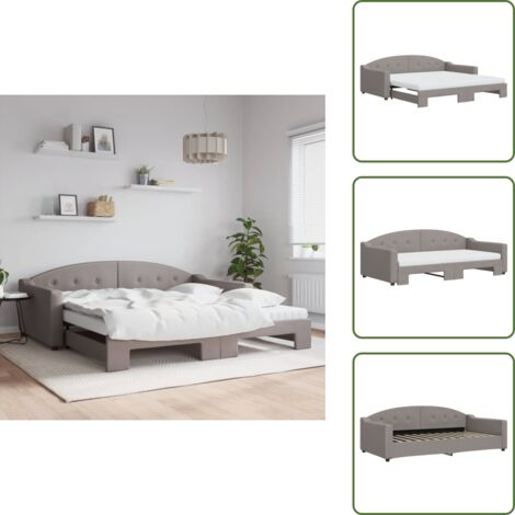 vidaXL Lit de jour avec gigogne et matelas taupe 100x200 cm tissu