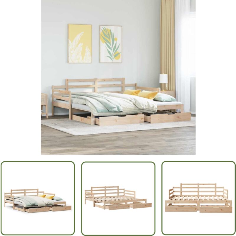 The Living Store - vidaXL Lit de jour avec gigogne et tiroirs sans matelas 90x190 cm