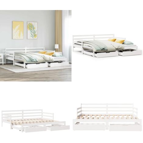 vidaXL Lit de jour avec gigogne et tiroirs sans matelas blanc 90x200cm