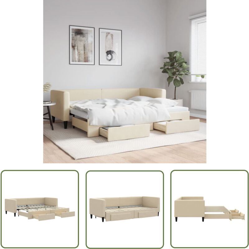 The Living Store - vidaXL Lit de jour avec gigogne et tiroirs sans matelas crème 80x200cm