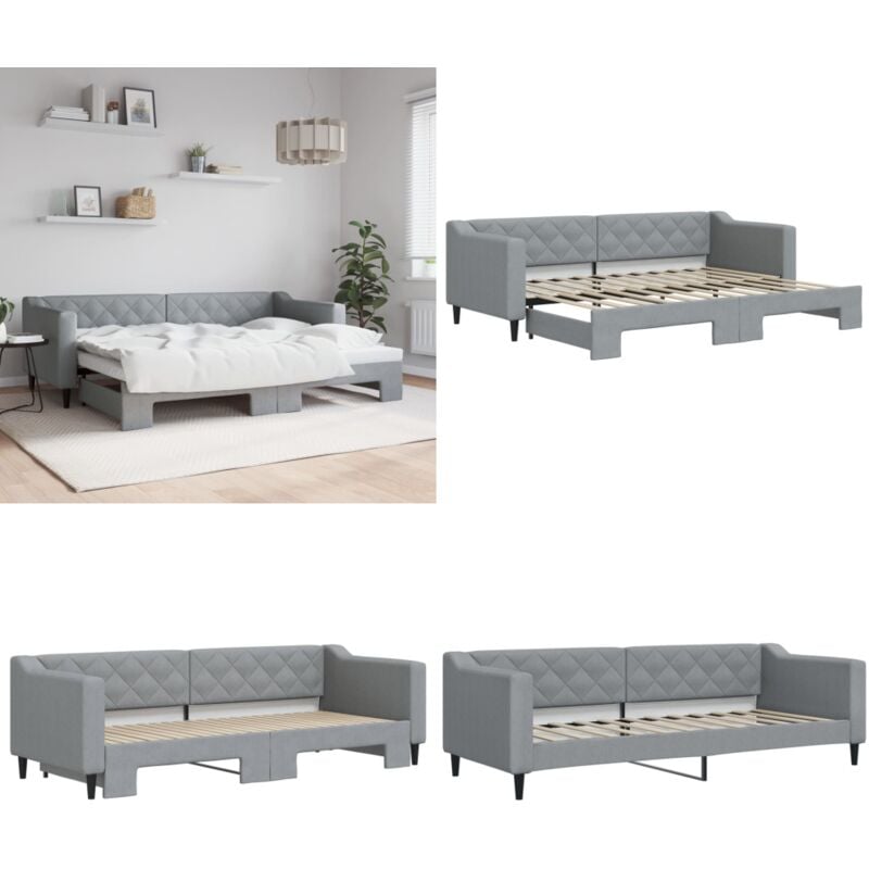 Vidaxl - Lit de jour avec gigogne sans matelas gris clair 80x200 cm