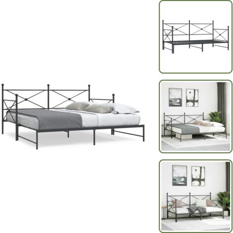 vidaXL Lit de jour avec gigogne sans matelas noir 100x200 cm acier