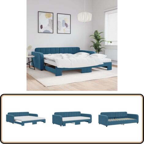 vidaXL Lit de jour avec lit gigogne et matelas bleu 100x200 cm velours