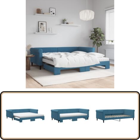 vidaXL Lit de jour avec lit gigogne et matelas bleu 100x200 cm velours