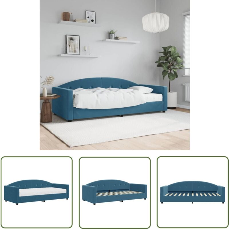 The Living Store - vidaXL Lit de jour avec matelas bleu 90x200 cm velours