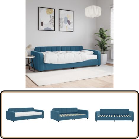 vidaXL Lit de jour avec matelas bleu 90x200 cm velours