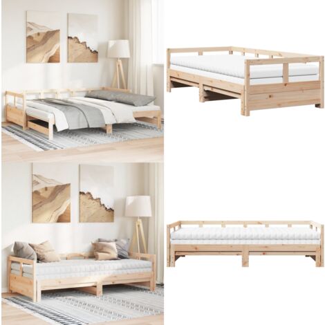 vidaXL Lit de jour et lit gigogne et matelas 90x190 cm bois pin massif