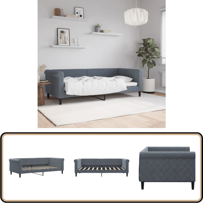 Vidaxl - Lit de repos gris foncé 90x190 cm velours