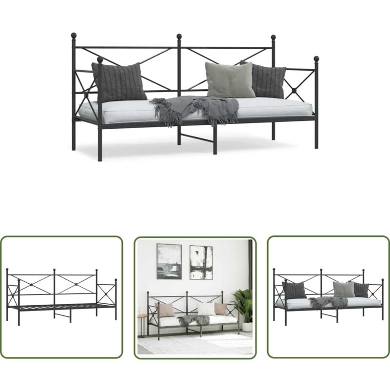 The Living Store - vidaXL Lit de repos sans matelas noir 90x190 cm acier