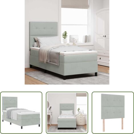 vidaXL Lit en bois d'ingénierie -  Lit à ressorts avec matelas Gris clair 80 x 200 cm Velours
