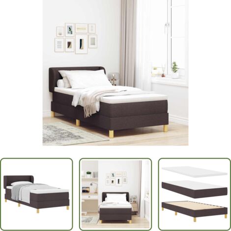 vidaXL Lit en bois -  Lit à ressorts avec matelas Marron foncé 80 x 200 cm tissu