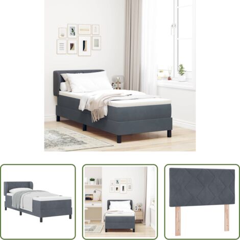 vidaXL Lit en velours -  Lit à ressorts avec matelas Gris foncé 80 x 200 cm Velours
