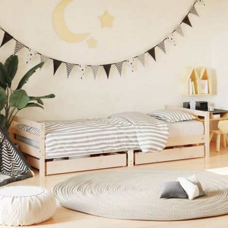 Vidaxl – Lit enfant 90x190 cm en bois de pin massif – Cadre avec tiroirs de rangement – Design élégant et intemporel – Assemblage requis
