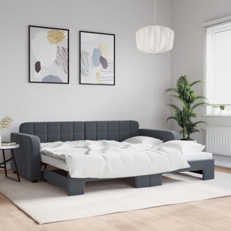 Vidaxl – Lit gigogne 90x200 cm – Velours gris foncé – Structure en bois et métal – Lit canapé 2 en 1 pour invités