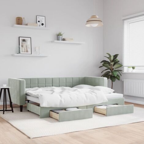 Vidaxl – Lit gigogne avec tiroirs gris clair 80x200cm – Velours 100% polyester – Dimensions déployé 223x172,5cm – Pour espace réduit
