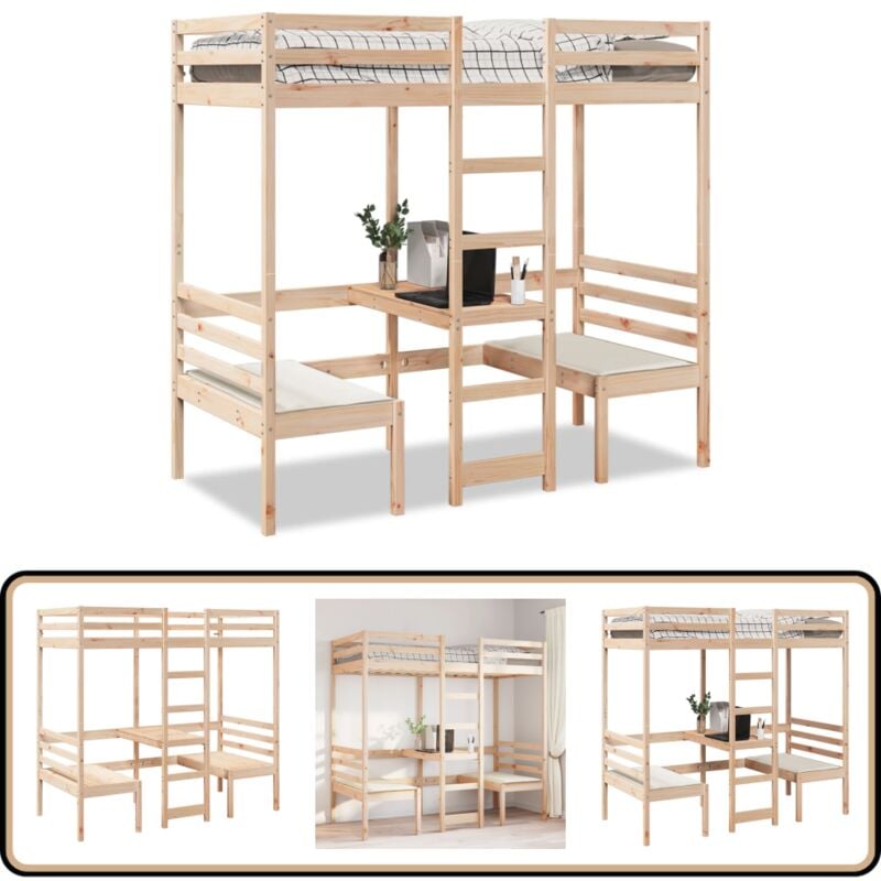 Lit mezzanine avec bureau et chaises 90x190 cm pin massif - Vidaxl