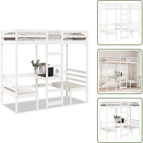 vidaXL Lit mezzanine avec bureau et chaises blanc 80x200 cm pin massif