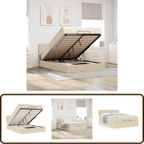 vidaXL Lit ottoman avec matelas crème 140x190 cm tissu