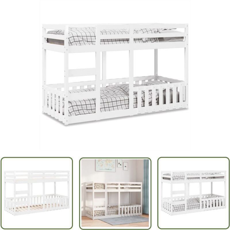 The Living Store - vidaXL Lit superposé Blanc 75x190 cm Bois de pin massif