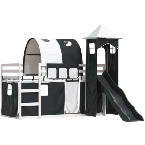 vidaXL Lit superposé sans matelas avec toboggan blanc noir 90x190 cm