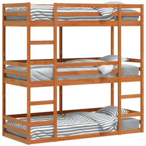 Vidaxl – Lit superposé triple 90x190 cm en bois de pin massif – Barrières de sécurité – Échelle pratique – Optimise l'espace