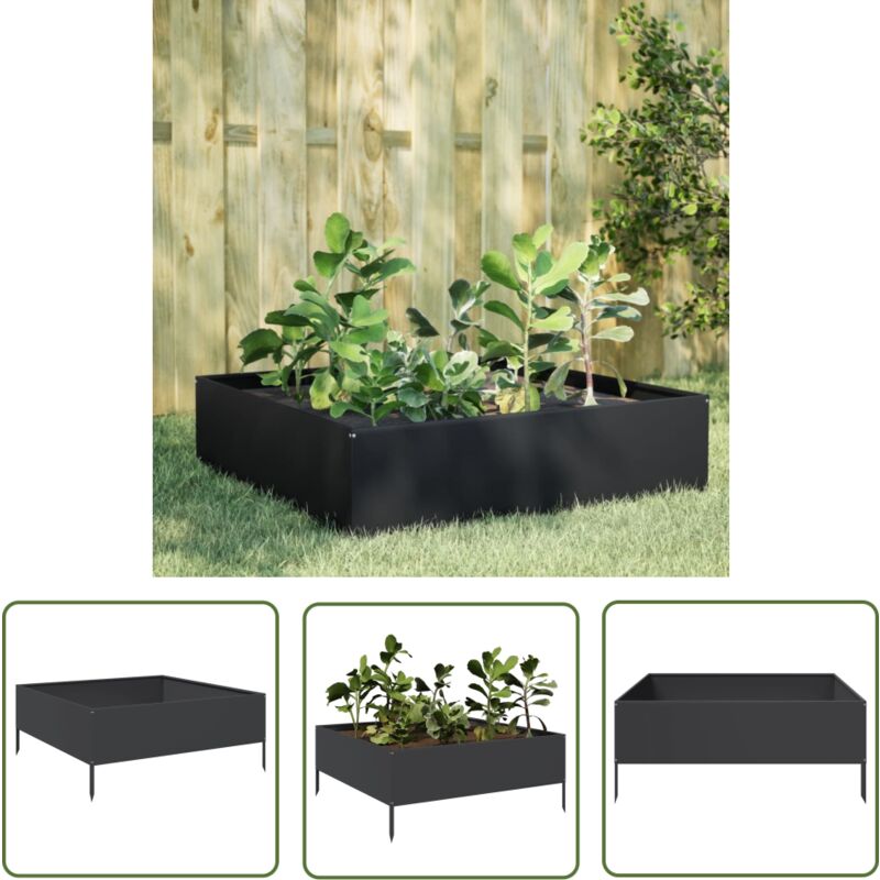 The Living Store - vidaXL Lit surélevé de jardin noir 100x100x25 cm acier