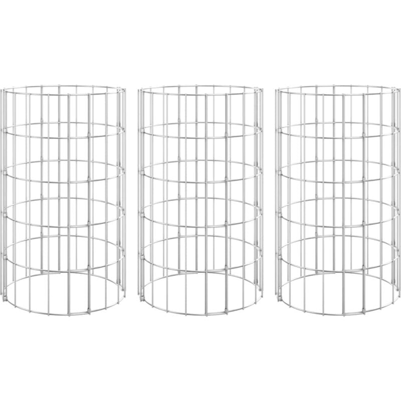 Lit surélevé à gabion circulaire 3 pcs Acier galvanisé Ø30x50cm