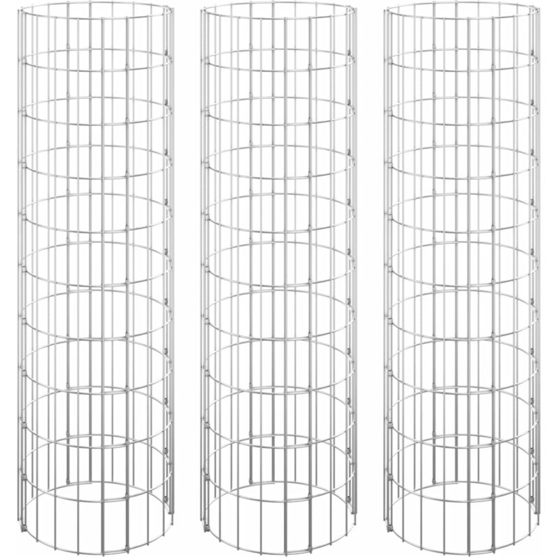 Lit surélevé à gabion circulaire 3pcs Acier galvanisé Ø30x100cm Vidaxl