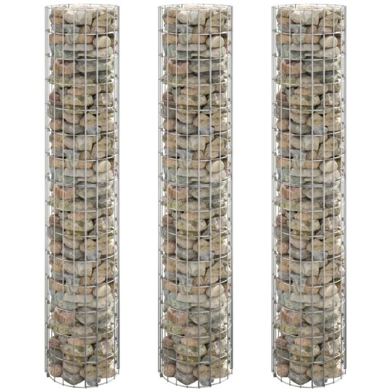 Lit surélevé à gabion circulaire 3pcs Acier galvanisé Ø30x150cm Vidaxl