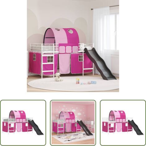 vidaXL Litera infantil -  Estructura de litera para niños y rosa 107 x 200 cm Metal