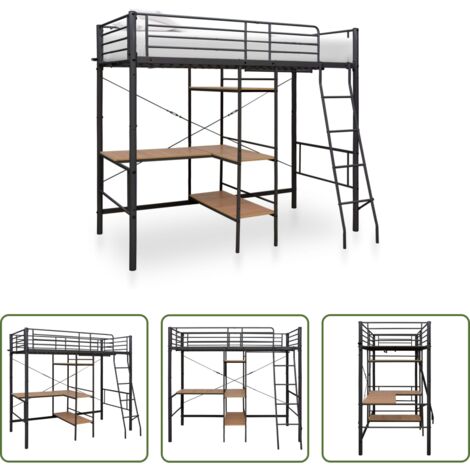 vidaXL Litera para niños -  Estructura de litera con mesa de metal gris 90x200 cm