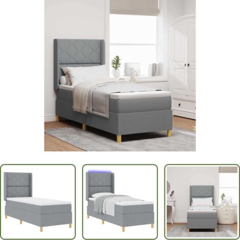 vidaXL Lits à tissu -  Lit à ressorts avec matelas Gris clair 80 x 200 cm tissu