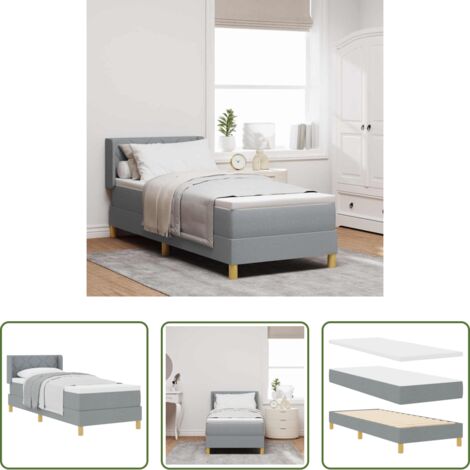 vidaXL Lits en bois -  Lit à Ressorts avec matelas Gris clair 80 x 200 cm tissu