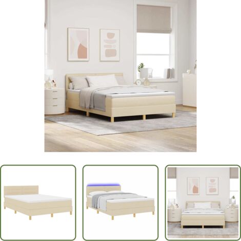 vidaXL Lits modernes -  Lit à ressort LED avec matelas Crème 140 x 190 cm tissu