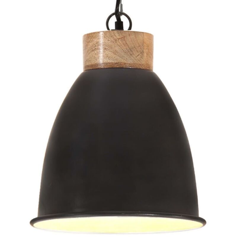 

vidaXL Lámpara colgante industrial hierro negro y madera 23 cm E27 - Negro