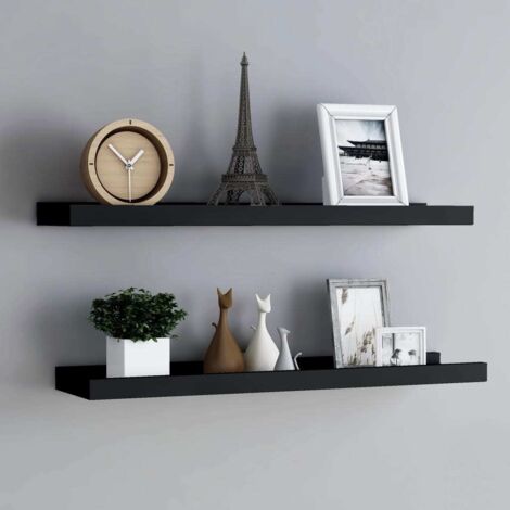 Vidaxl – Lot de 2 étagères murales à rebord noir 80x9x3 cm – MDF laqué – Conception en U avec bord avant pour cadre photo