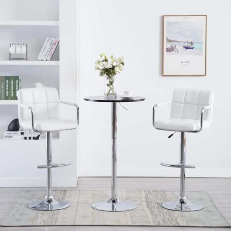Vidaxl – Lot de 2 tabourets de bar blanc similicuir – Hauteur réglable 93-113 cm – Accoudoirs et repose-pieds intégrés – Cadre en acier chromé