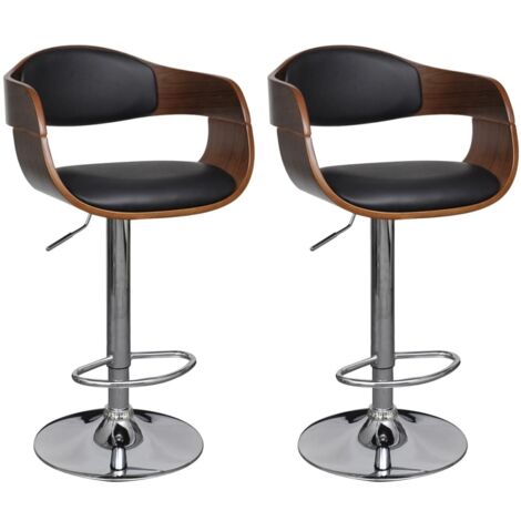 Vidaxl – Lot de 2 tabourets de bar – Bois courbé et similicuir – Hauteur réglable 61-83 cm – Repose-pieds intégré – Confort ergonomique
