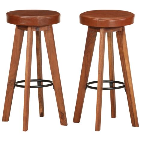 Vidaxl – Lot de 2 tabourets de bar en bois d'acacia massif – Hauteur 76 cm – Cuir véritable pour confort – Charge maximale 110 kg