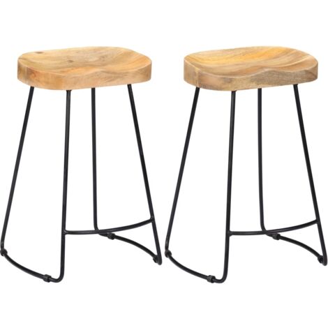 Vidaxl – Lot de 2 tabourets de bar en bois de manguier massif – Design rétro – Pieds en fer enduit de poudre – Dimensions 45x40x62 cm