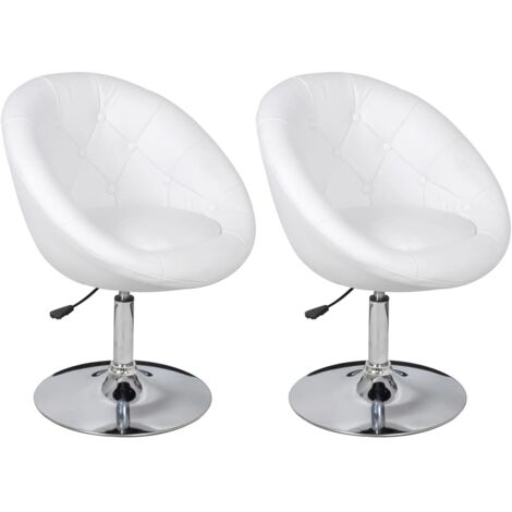 Vidaxl – Lot de 2 tabourets de bar haut en similicuir blanc – Réglables en hauteur – Structure en acier chromé – Confort Chesterfield
