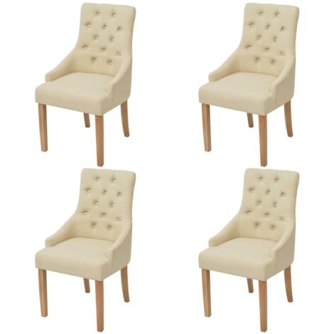 Vidaxl – Lot de 4 chaises à manger crème en tissu – Pieds en bois de chêne – Confort rembourré – Dimensions 52x60x95,5 cm