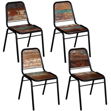 Vidaxl – Lot de 4 chaises à manger en bois recyclé massif – Acier enduit de poudre – Style rétro – Dimensions 44x59x84 cm – Hauteur d'assise 45 cm