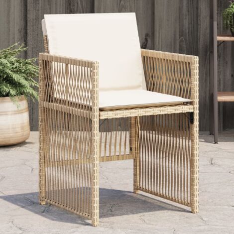 Vidaxl – Lot de 4 chaises de jardin en résine tressée beige avec coussins amovibles – Charge maximale 110 kg – Dossier rabattable pour rangement