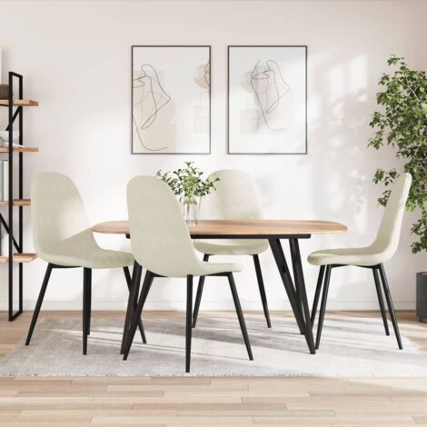 Vidaxl – Lot de 4 chaises scandinaves en velours blanc crème – Design ergonomique – Pieds en métal enduit de poudre – Dimensions 45x53,5x83 cm