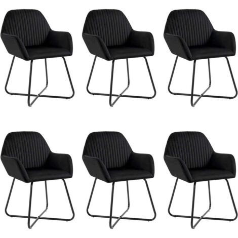 Vidaxl – Lot de 6 chaises à manger en velours noir – Accoudoirs ergonomiques – Pieds en acier enduit de poudre – Dimensions 61x61x84 cm