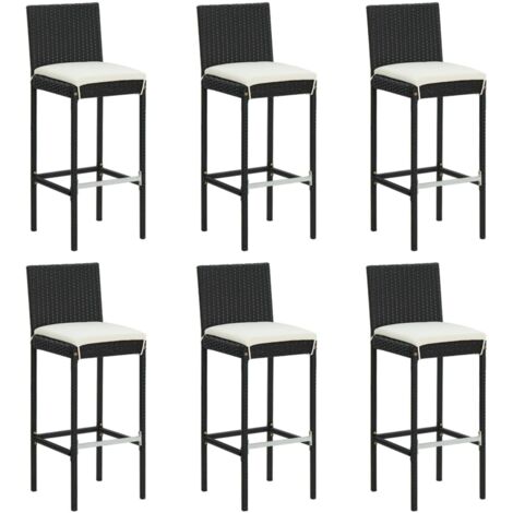 Vidaxl – Lot de 6 tabourets de bar en résine tressée noire avec coussins – Hauteur d'assise 76 cm – Résistants aux intempéries – Confort optimal